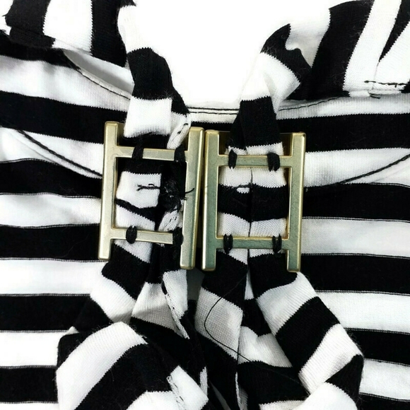 Kenneth Cole Black Stripe Twist Front Sleeveless A-Line Dress Womens Small Pet. - Picture 11 of 11